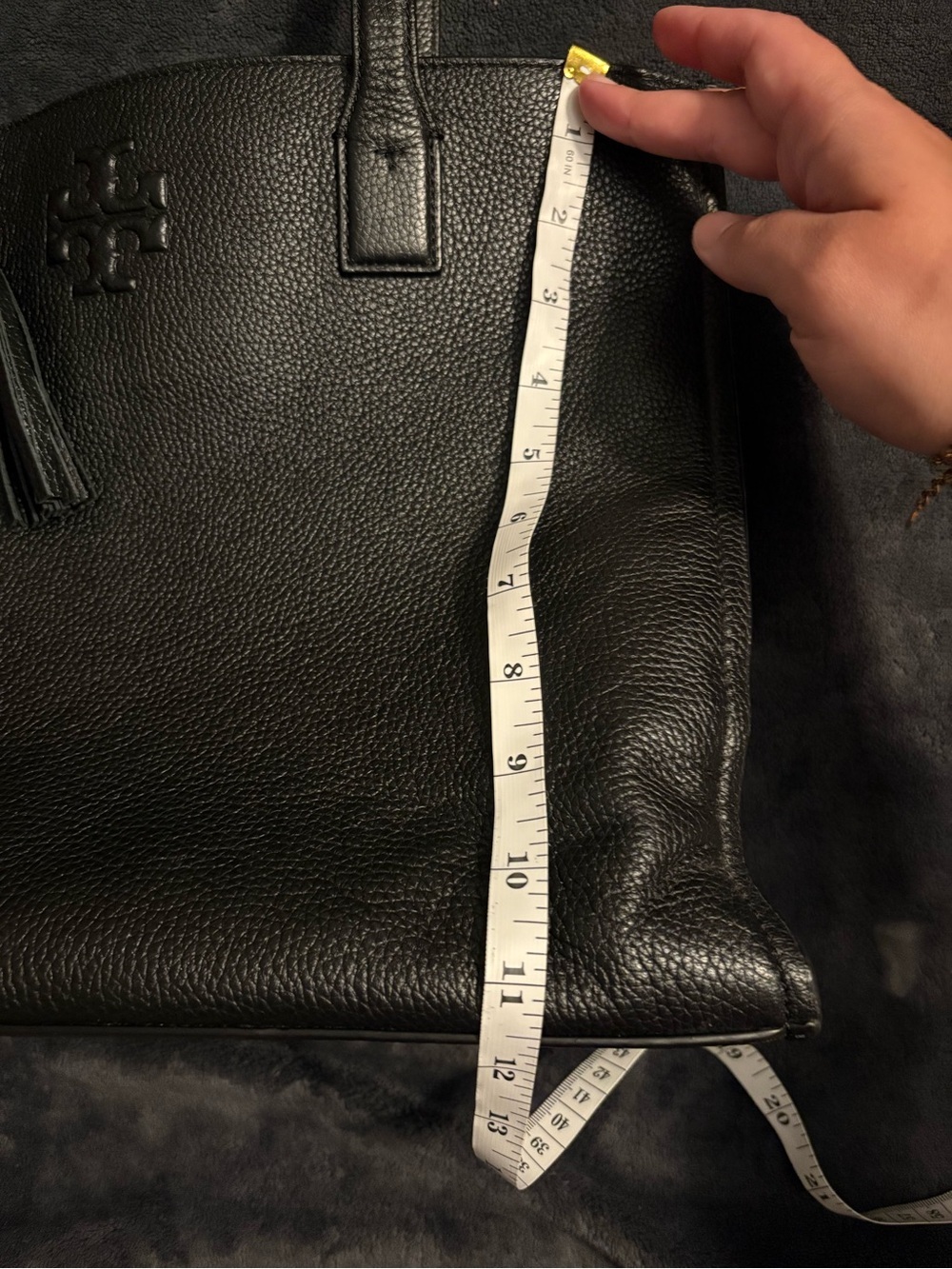 tory burch black pebbled leather thea hand bag - Picture 11 of 14